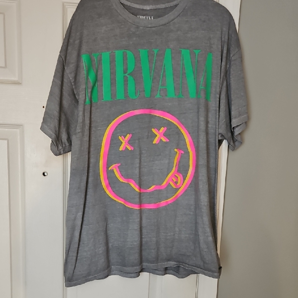 NIRVANA Gray Tee from Nordstrom with Vibrant Green and Pink Design